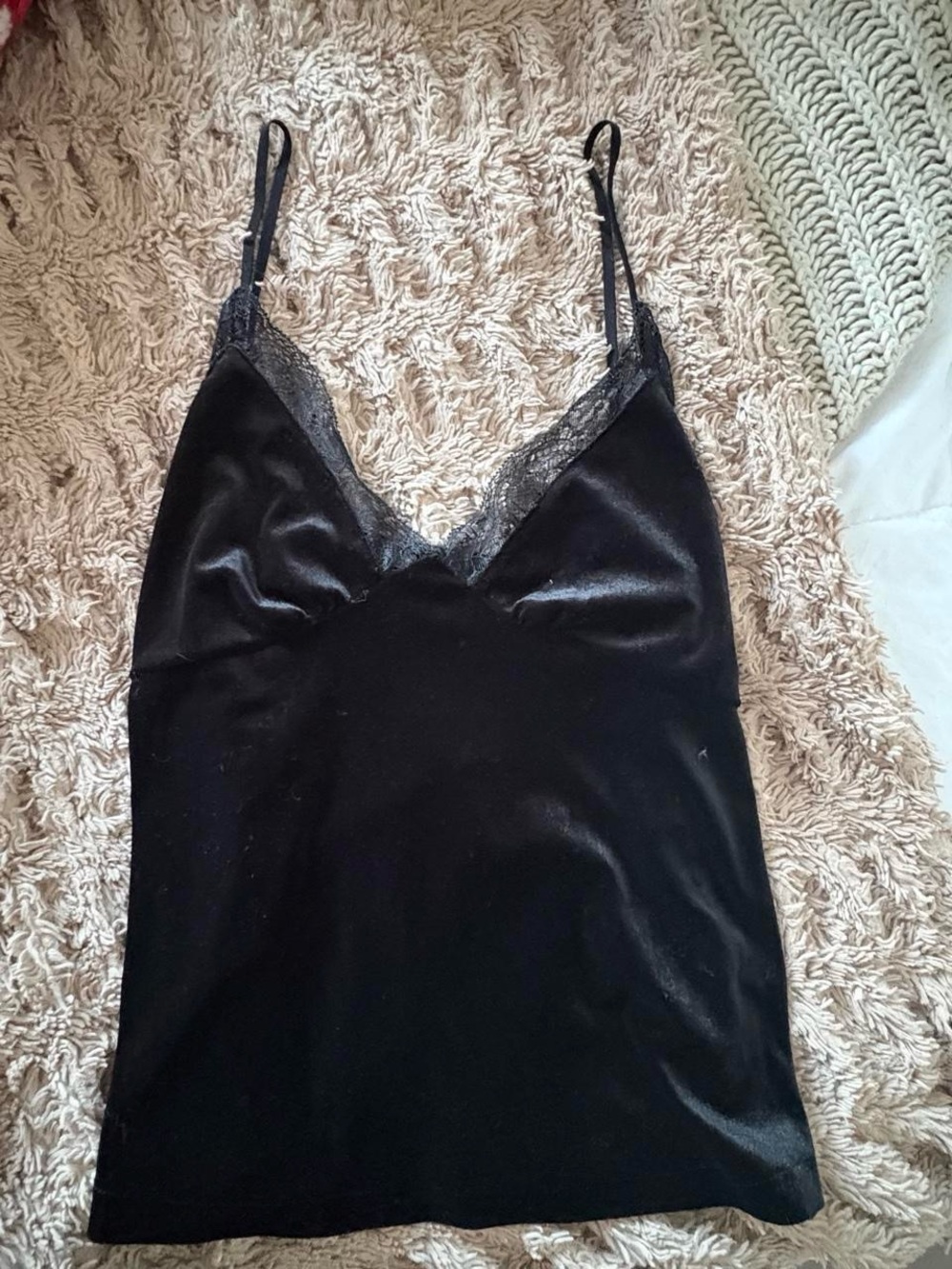 Black Lace-Trim Velvet Cami Tank Top - Women Intimates